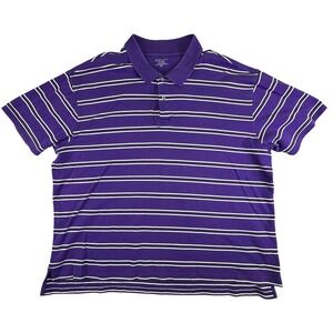 St Johns Bay Mens XXL Purple White Striped Short Sleeve Cotton Polo Shirt